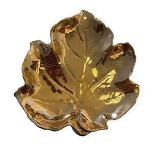 Vintage Royal Winton Gold Lustre Leaf Dish 1950s England Autumn Decor 9x8.5